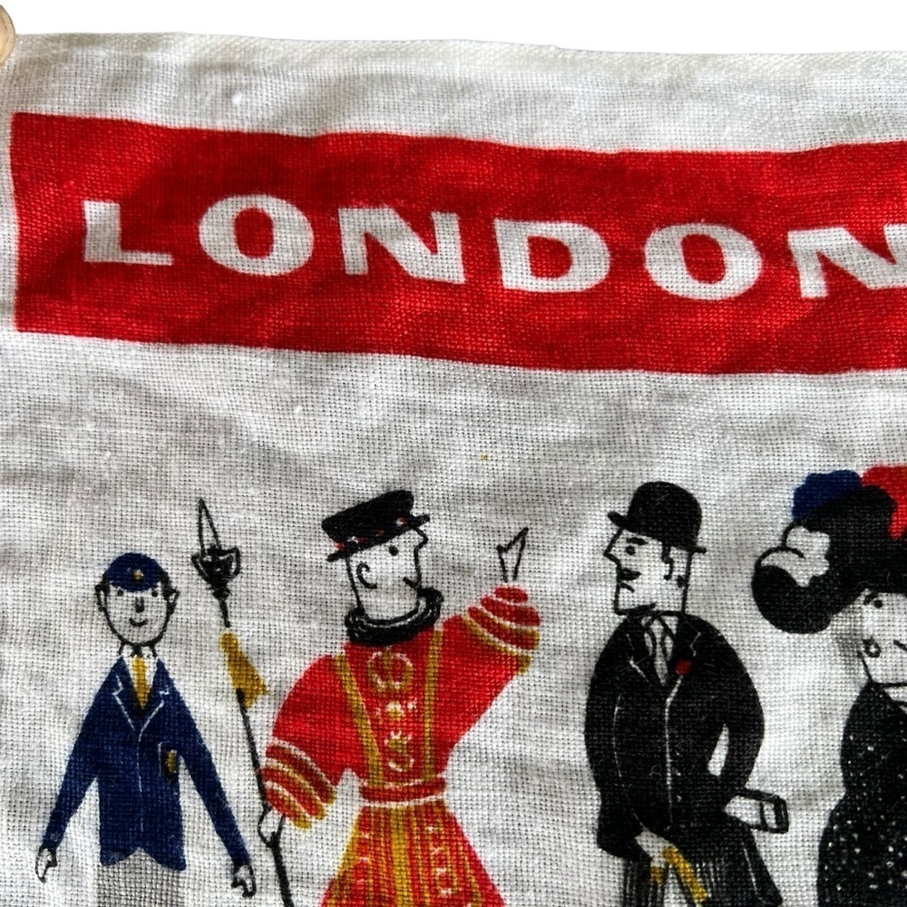 VTG Ulster British Tea Towel Set Irish Linen Beasts Bank Note London People GUC - Picture 11 of 13